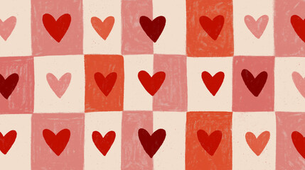 Hearts in Harmony: A charming grid of vibrant hearts, delicately arranged in a repeating pattern, expressing love and affection. 