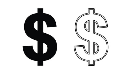 Obraz premium Two dollar sign symbols one solid black and one outlined in white