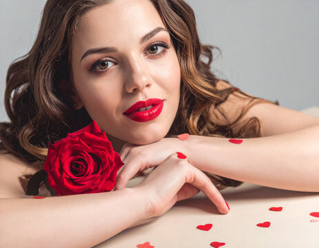 Hübsche Frau mit roter Rose
