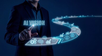 Businessman interacting with AI vision technology interface