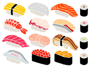 お寿司のイラスト2（線なし）