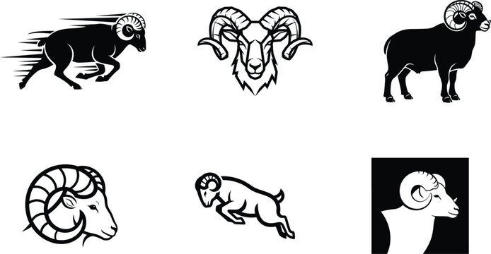 black and white ram goat sheep animal icons