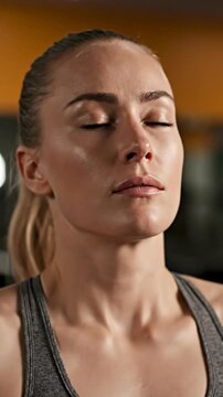 Focused woman taking a breather after workout