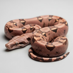 Obraz premium Vibrant Brown Boa Constrictor Coiled Serene on a Light Background Showcasing Its Striking Markings