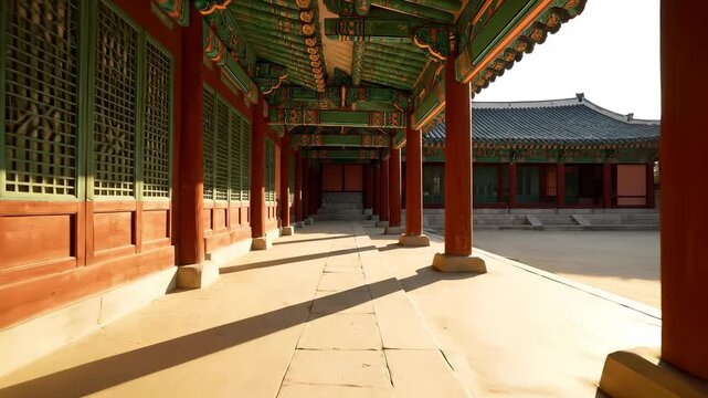 Ancient Korean Palace Corridor - A Journey Through Time and Culture.
