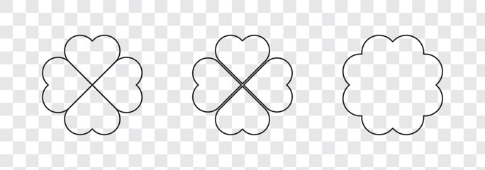 Lucky Four Leaf Clover Bundle Outline Dashed Coloring Page Set.