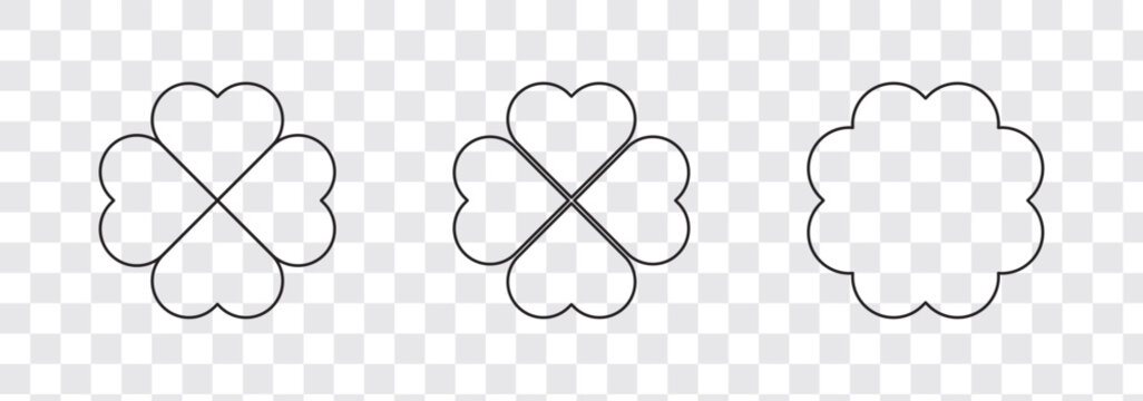 Lucky Four Leaf Clover Bundle Outline Dashed Coloring Page Set.