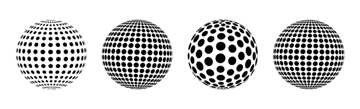  Abstract Halftone Sphere Pattern, Geometric Dot Ball, Optical Illusion Design, Modern Minimal Background, Black and White Vector Illustration