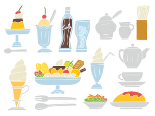 レトロな喫茶店イメージのイラストセット