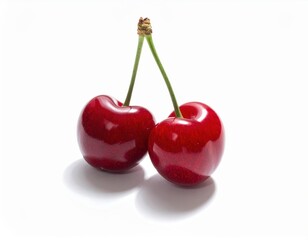 Fresh and Juicy Red Cherries on White Background Display