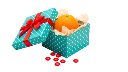 Gift box with orange and red ribbon isolated on transparent background