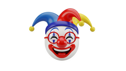 Clown face isolated on transparent background with colorful jester hat