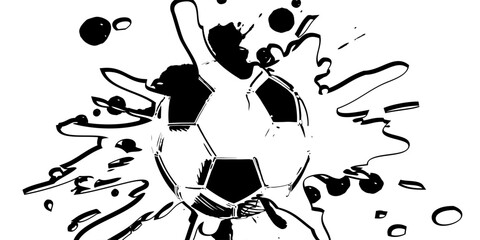 Soccer ball sketch hand drawn with dynamic ink splatter effect. Vector illustration