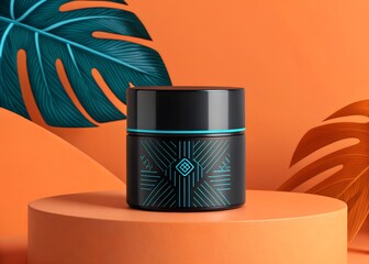 Modern black jar with blue design