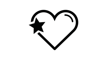 Black heart with star isolated on a transparent background