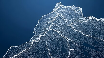 Topography Visualization of Abstract Mountain Range Contour Lines on Blue Background