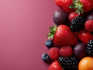 background of fresh fruits, vegetables and berries, colorful healthy food concept