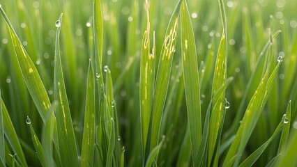 Fresh Green Grass with Dew Drops