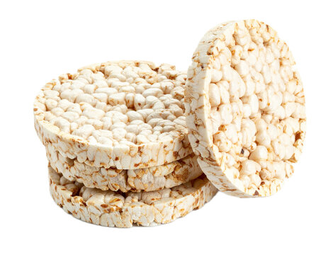 Rice cake puffed rice round snack crunchy food healthy snack diet food isolated on white