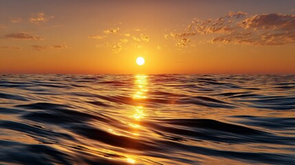 Obraz premium Golden Sunset Reflecting on Calm Ocean Waves at Golden Hour