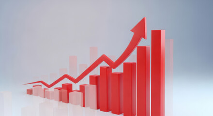 Obraz premium Red Arrow Rising Above Bar Graph A Visual Representation of Business Growth and Financial Success with a Red Arrow Ascending Over Increasing Bars