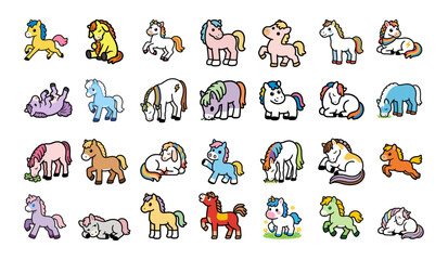 Cute cartoon horse flat vector illustration with black outline transparent background design resource for Year of the Horse projects