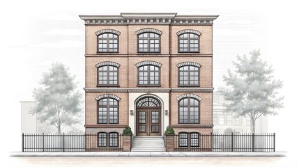 Obraz premium Historic brick row house with arched windows