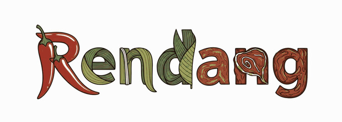 Green Rendang design featuring leaf and noodles