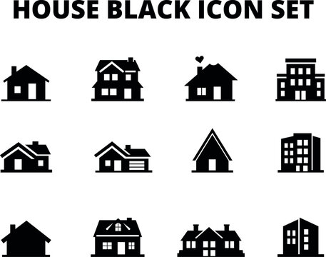 HOUSE BLACK ICON SET Versatile collection of black house and building icons for property and architectural design