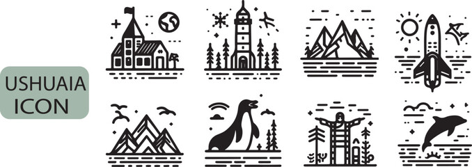  ushuaia line icon set vector white background