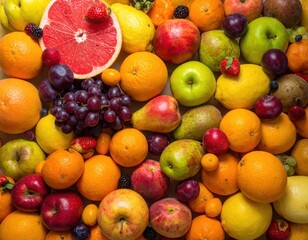 Assorted Fresh Fruits on Display in Vibrant Colors and Textures