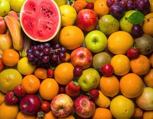 Vibrant Collection of Fresh Fruits on a Wooden Background