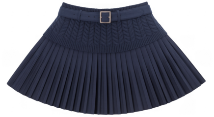 Dark Blue Pleated Skirt with Belt buckle isolated on a transparent background