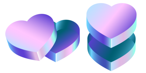 3D Arctic Blue Holographic Heart Isolated on Transparent Background, Cyber Blue Iridescent Shapes Clipart, Future Digital Art Elements for Modern Web Design, Poster or Branding.
