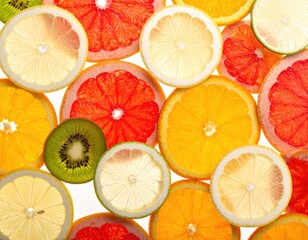 Fototapeta premium Colorful Arrangement of Fresh Citrus Fruits on a Bright Background