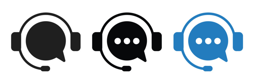 Customer support icon set in line and flat style, featuring assistance, technical support, call center, hotline, operator, staff, agent, and service symbols for apps, websites, and digital interfaces.