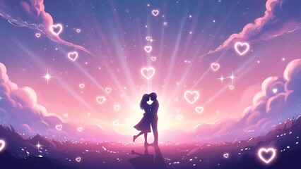 Fototapeta premium Couple sharing a romantic kiss under the starry sky