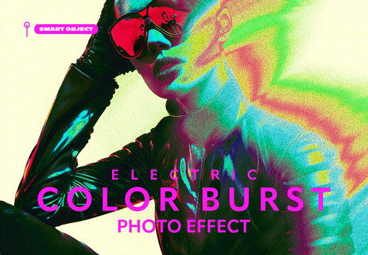 Electric Color Burst Neon Photo Effect Mockup