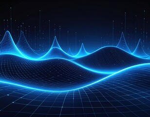 Abstract Digital Waveform Design with Neon Blue and Black Background