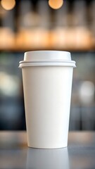 Obraz premium A white disposable coffee cup on a table