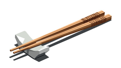 Realistic wooden chopsticks on porcelain rest with shadow