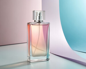 Elegant perfume bottle on pastel background