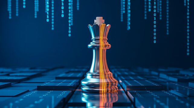 Chess king strategy concept with digital data background
