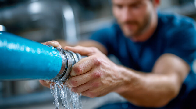 Fixing a leaking pipe in an industrial setting during daylight hours