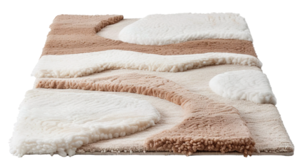 Boho rug features organic lines and soft textures. The design shows varying shades and shapes, providing a unique look suitable for various spaces and styles