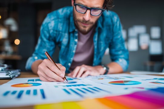 Man analyzing business data reports and charts - Powered by Adobe