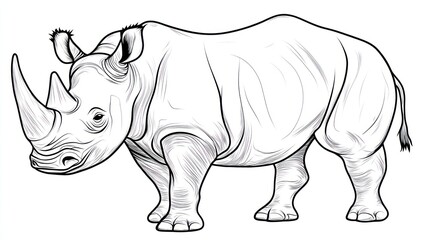 Fototapeta premium Wildlife rhinoceros black and white illustration