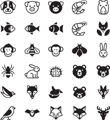 Fototapeta premium Collection of animal icons in various styles on transparent background