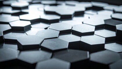 3D black hex tile surface with shadows.