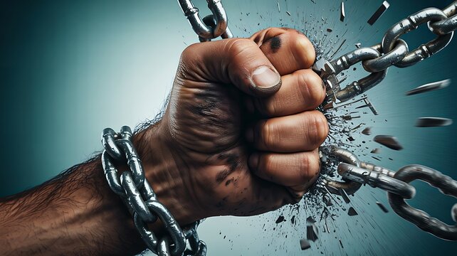 Breaking chains symbolizing freedom strength and empowerment
